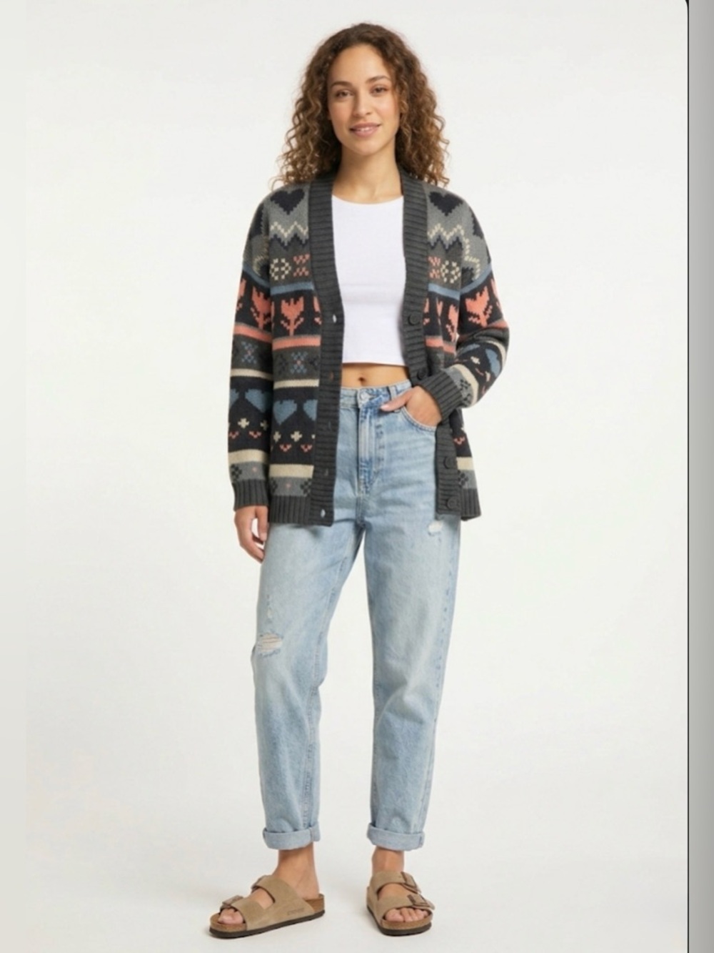 Kirra woman’s Multicolor Patterned Cardigan Sweater size large